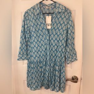 NEW ZARA printed blue dress